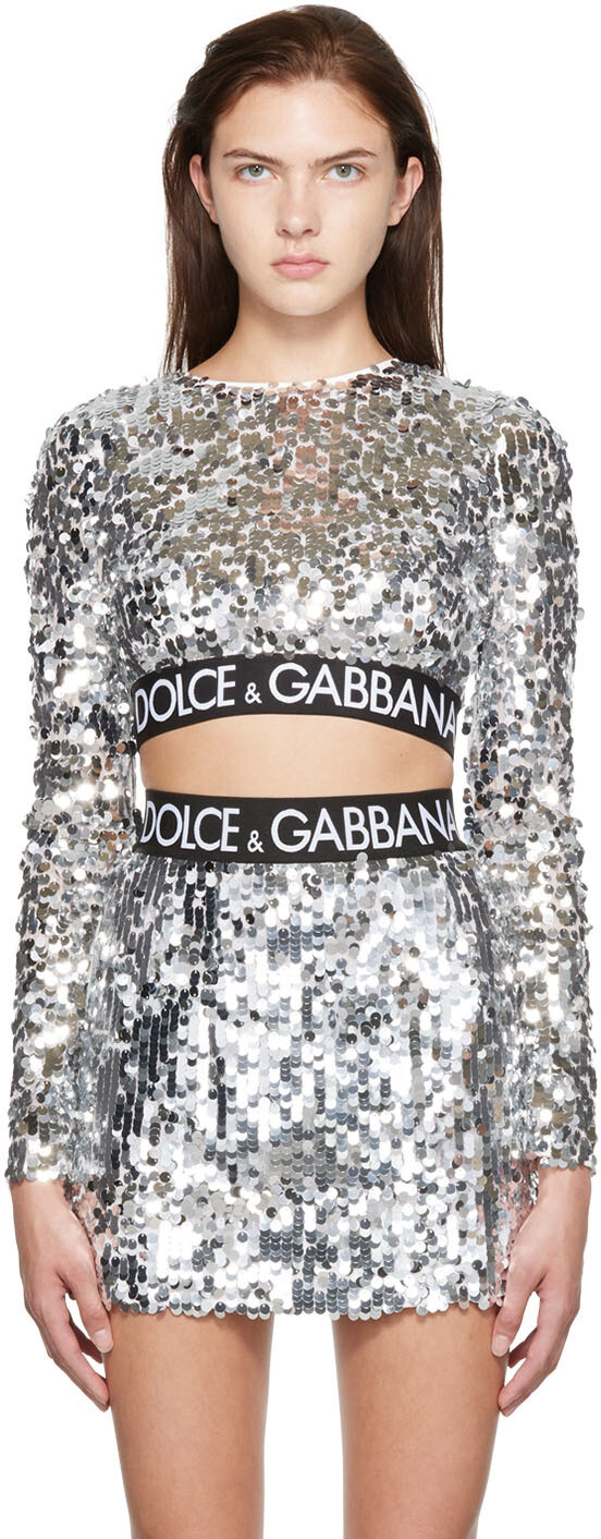 

Серебряная футболка с пайетками Dolce & Gabbana