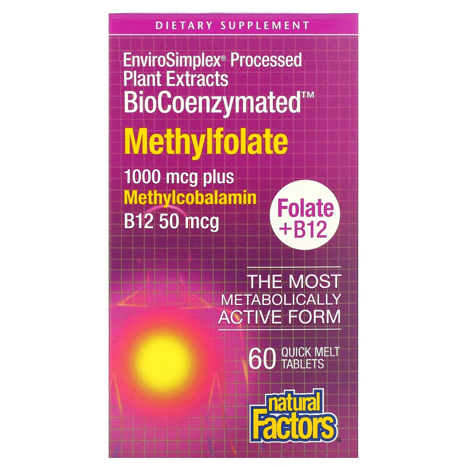 

Метилфолат Natural Factors BioCoenzymated, 60 быстрорастворимых таблеток