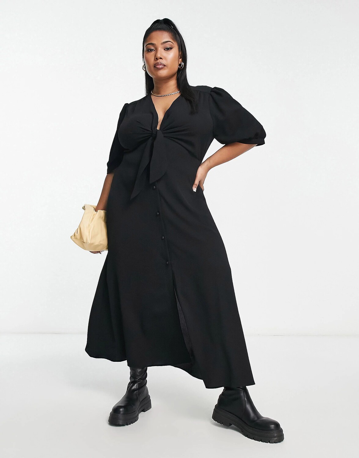 

Платье Asos Design Curve Tie Front Button Through Midi, черный