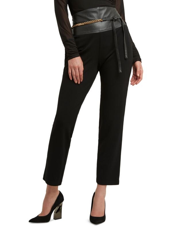 

Брюки H Halston из искусственной кожи с поясом и цепочкой на талии, черный