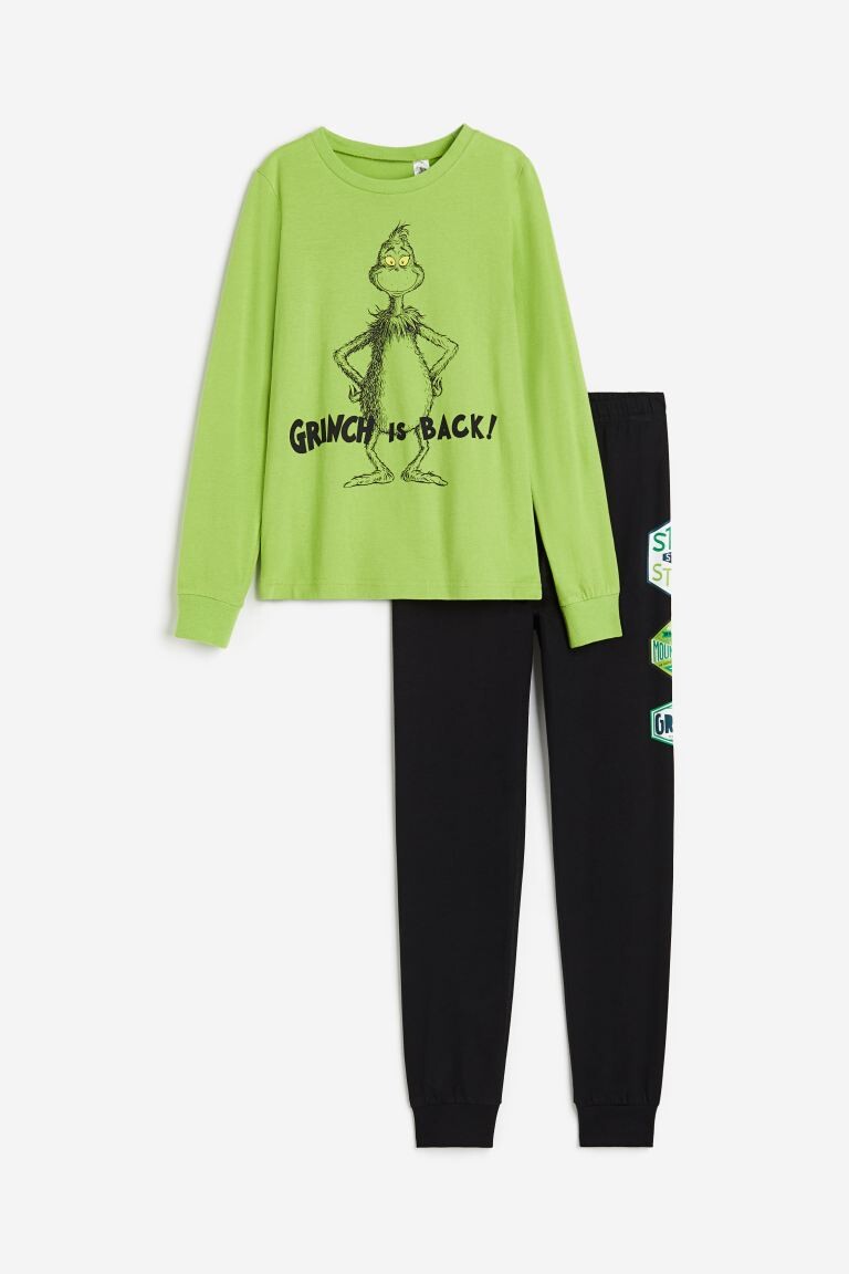 

Пижама H&M x The Grinch Printed Jersey, зеленый/черный