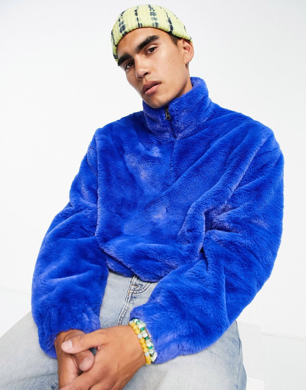 

Толстовка оверсайз из синего искусственного меха на молнии ASOS DESIGN