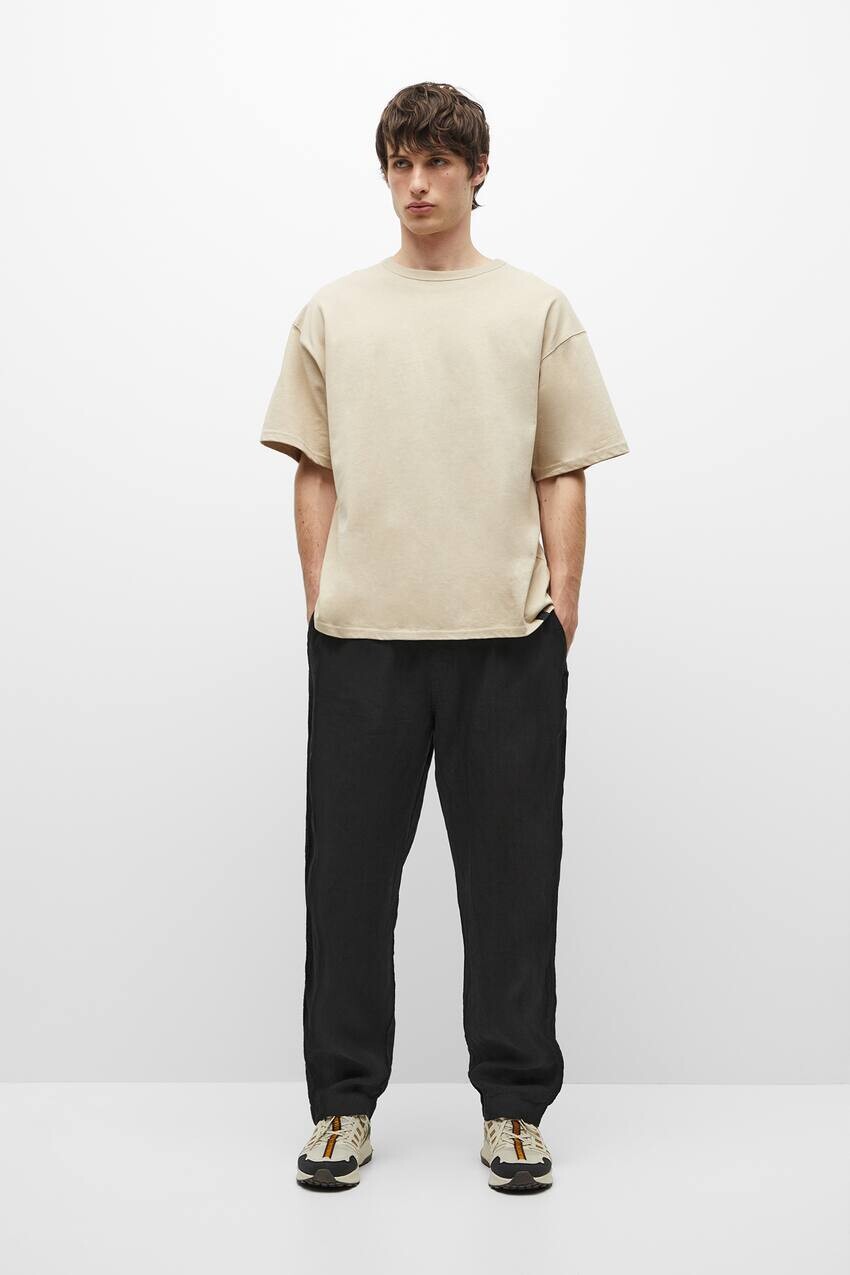 

Широкие льняные джоггеры Pull&Bear, черный