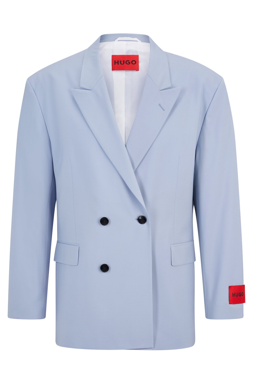 

Пиджак Hugo Double-breasted Oversize-fit In A Tropical Wool Blend, голубой