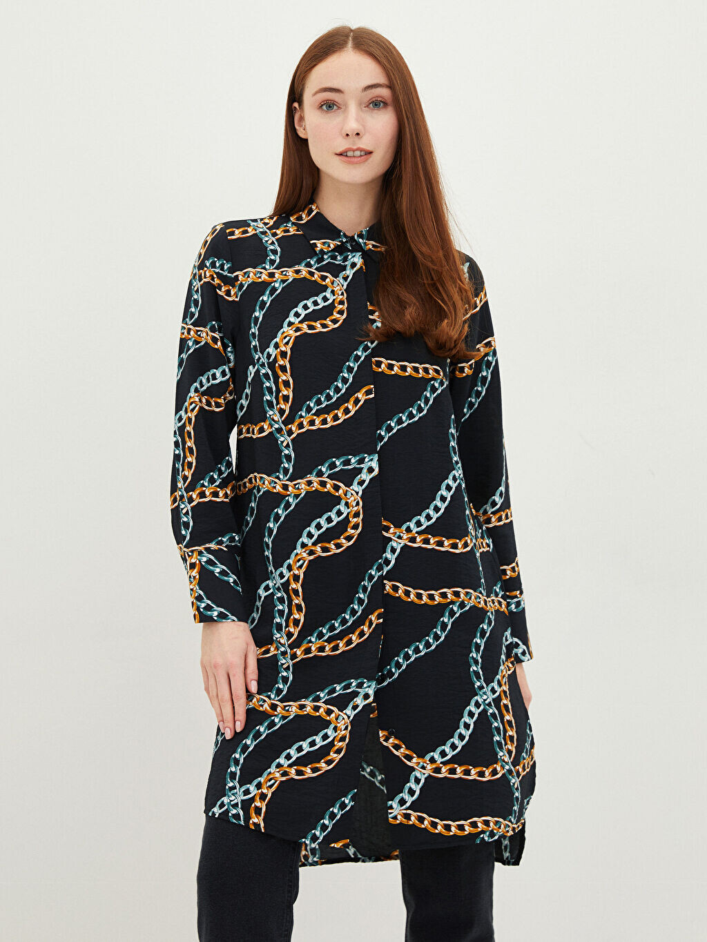 

Женская туника с длинным рукавом и воротником-стойкой LCW Modest