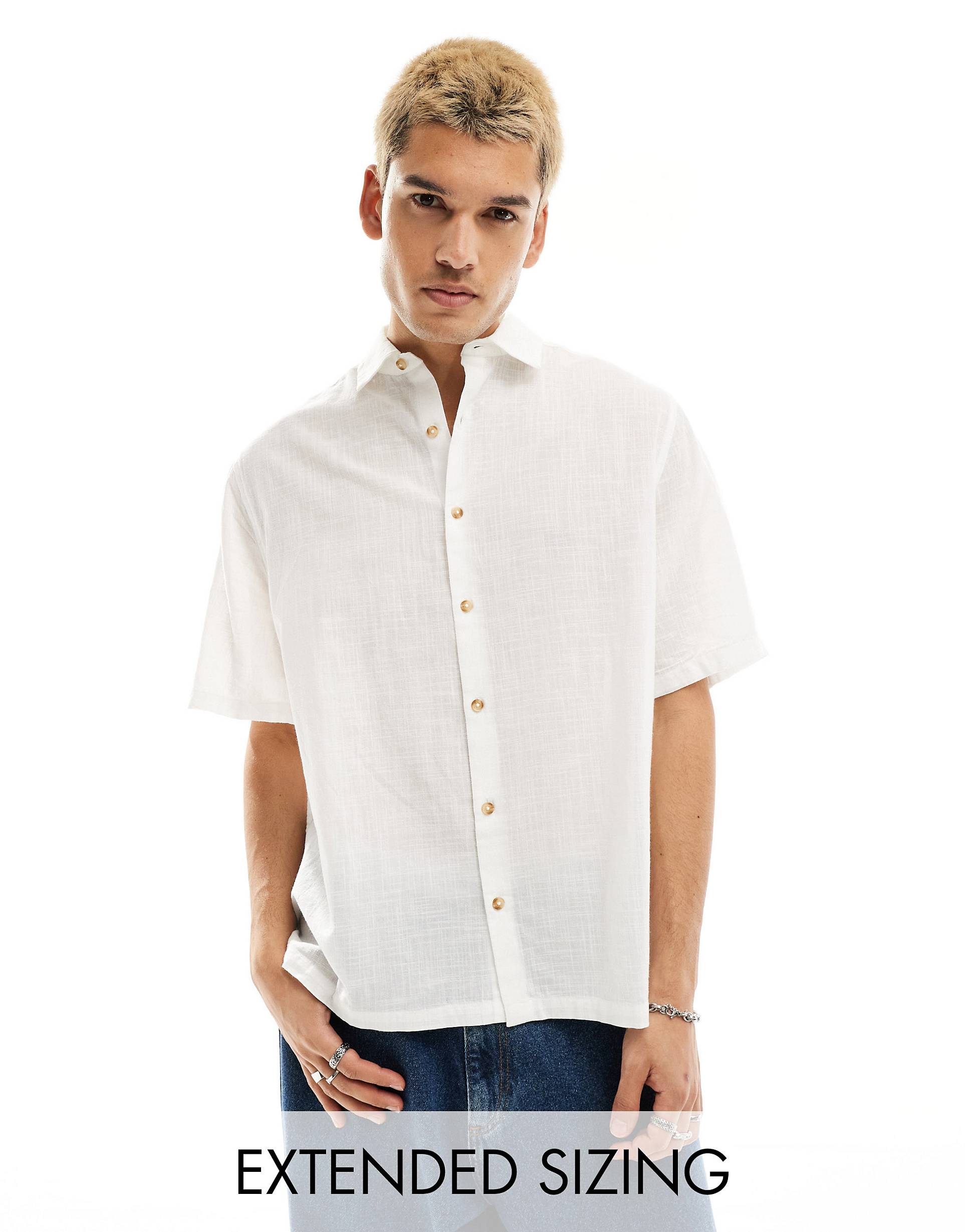 Рубашка Asos Design Linen, белый базовая рубашка slim fit с короткими рукавами defacto хаки