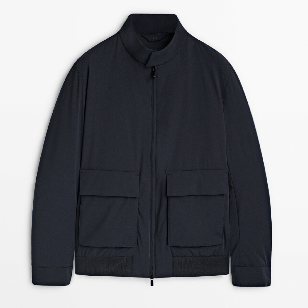 Куртка Massimo Dutti Bi-stretch With Pockets, темно-синий куртка massimo dutti double breasted with zip pockets темно синий