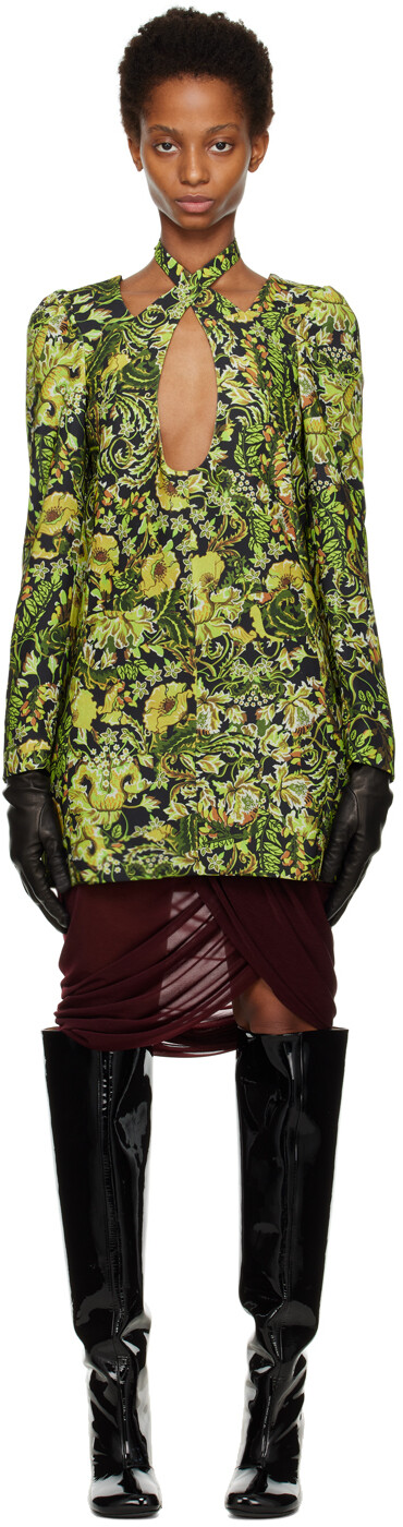 

Зеленое мини-платье с вырезом Dries Van Noten, Зеленый