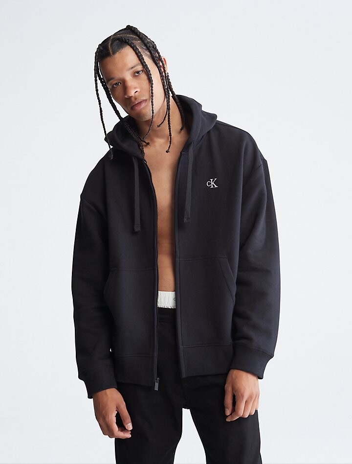 

Толстовка с капюшоном на молнии во всю длину из флиса с логотипом Archive Logo Calvin Klein, черный