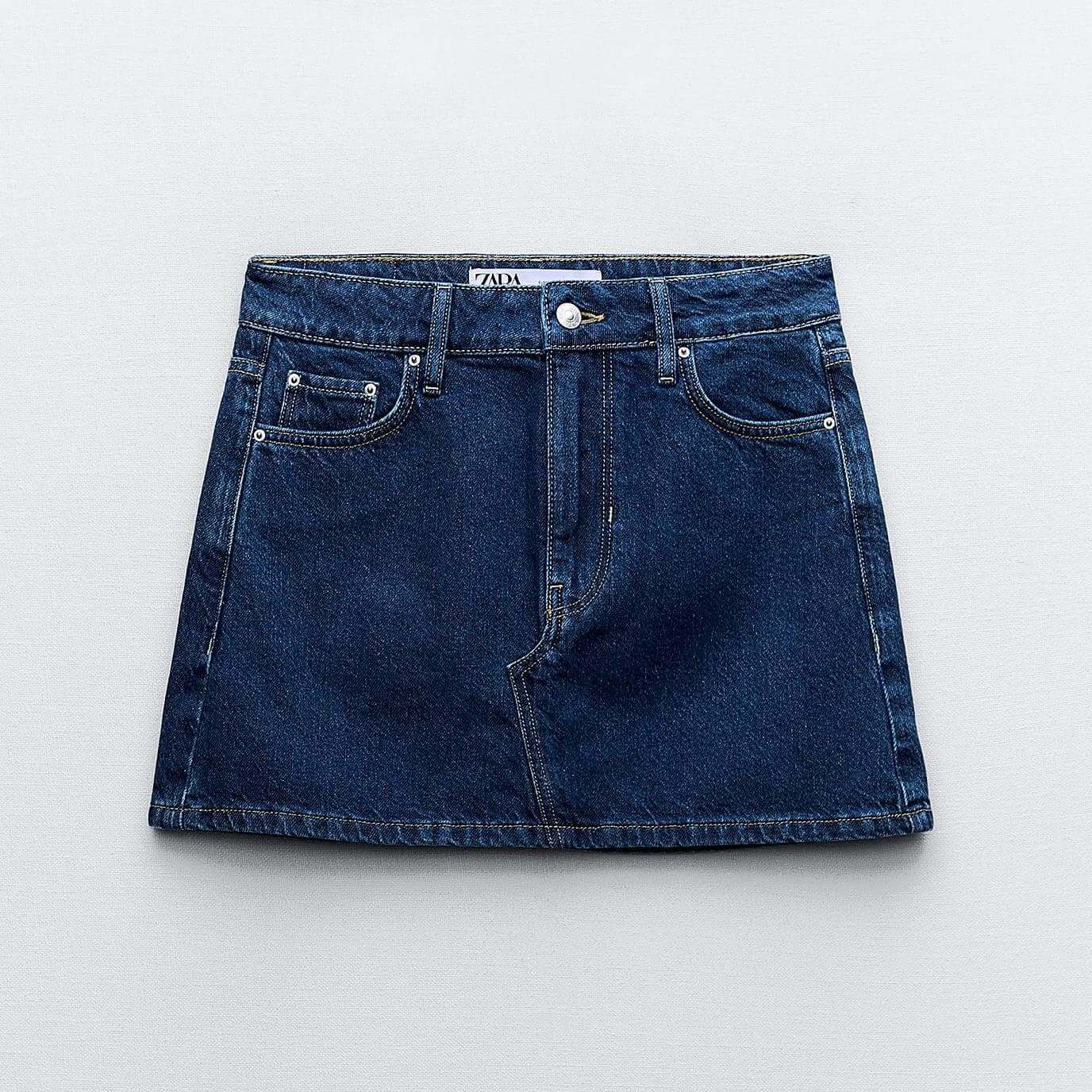 Юбка-мини Zara Z1975 Denim, синий джинсовая юбка в стиле пэчворк женская свободная уличная одежда со средней талией городская прямая мини юбка годе с эффектом потертости л