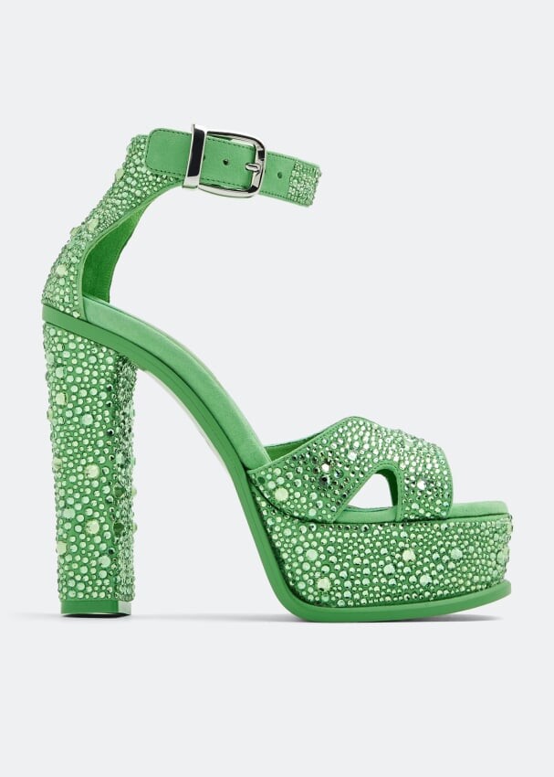 

Сандалии ALEXANDER MCQUEEN Crystal studded platform sandals, зеленый