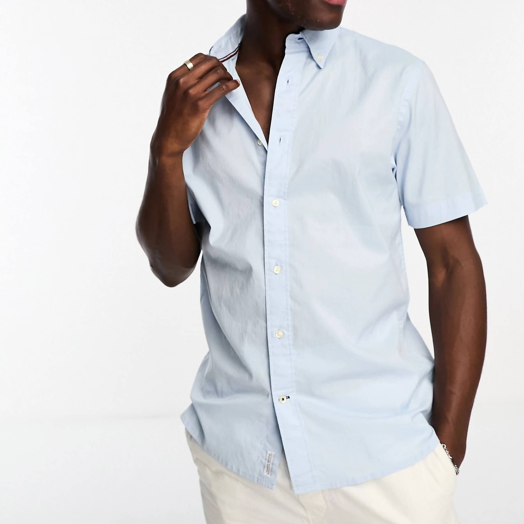 Рубашка с коротким рукавом Tommy Hilfiger Regular Fit Poplin, голубой гавайская рубашка мужская с воротником модная винтажная блуза с отложным воротником повседневная с короткими рукавами на пуговицах 5xl н