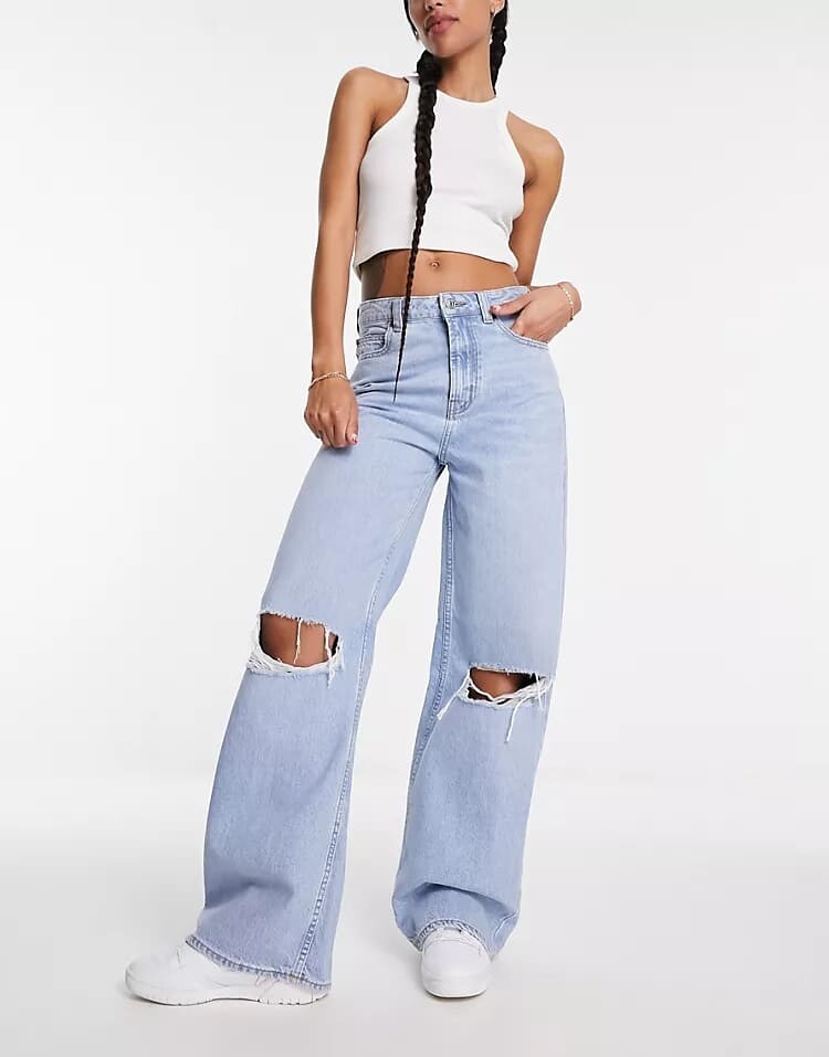 

Джинсы ASOS DESIGN Dad With Rips, голубой