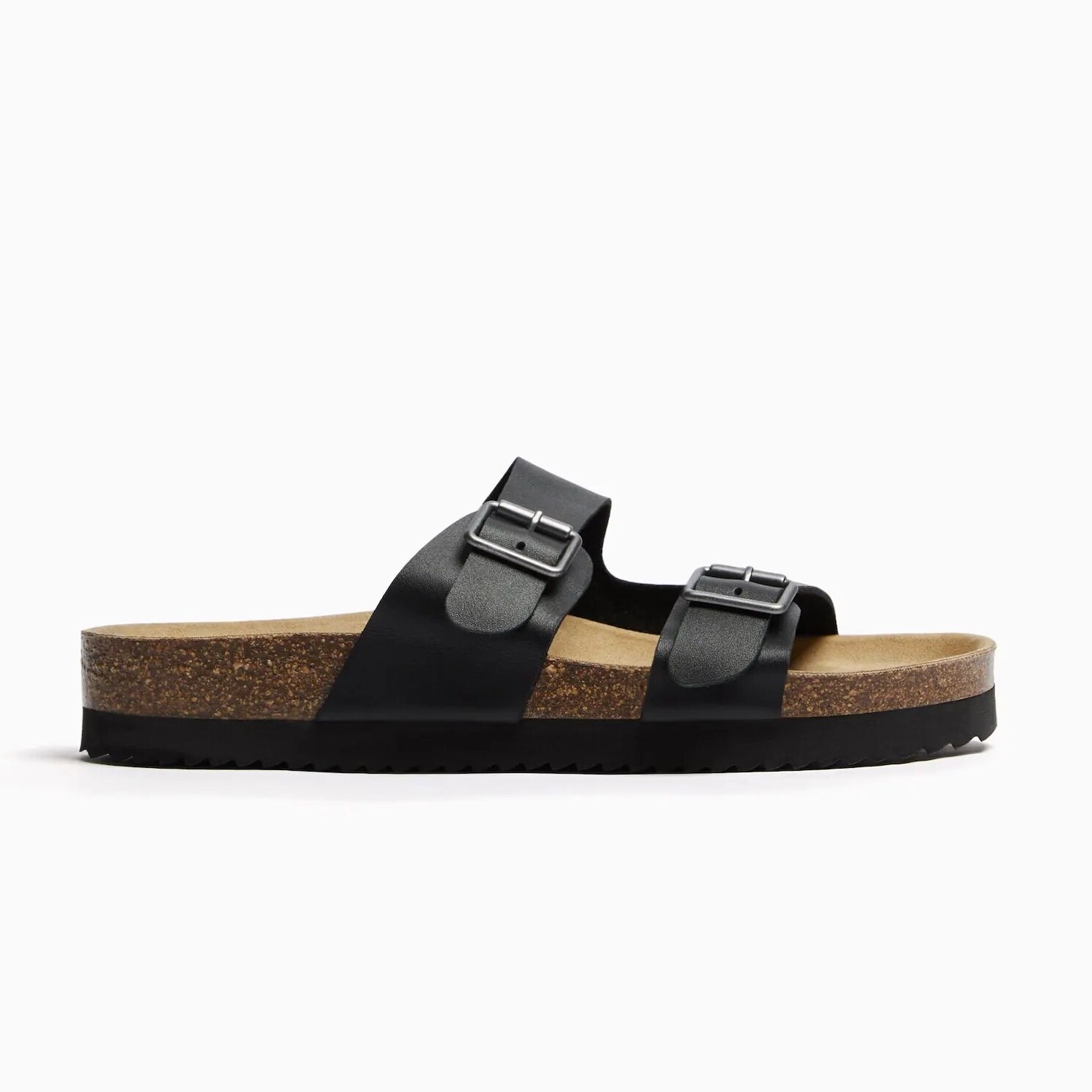 

Шлепанцы Bershka Men’s Leather With Buckles, черный