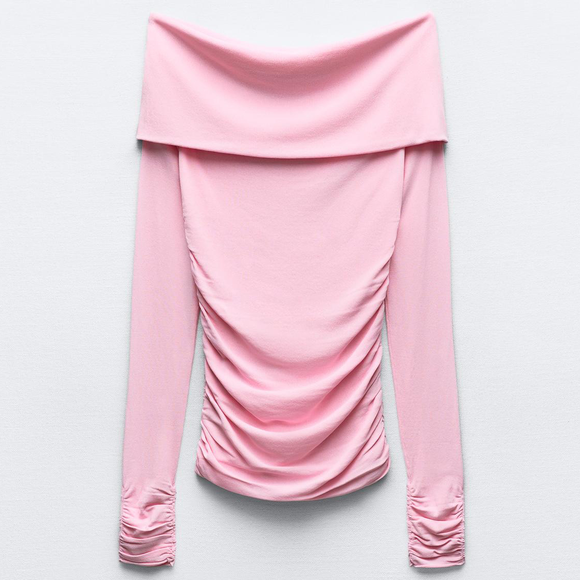 Топ Zara Draped Off-the-shoulder Knit, розовый