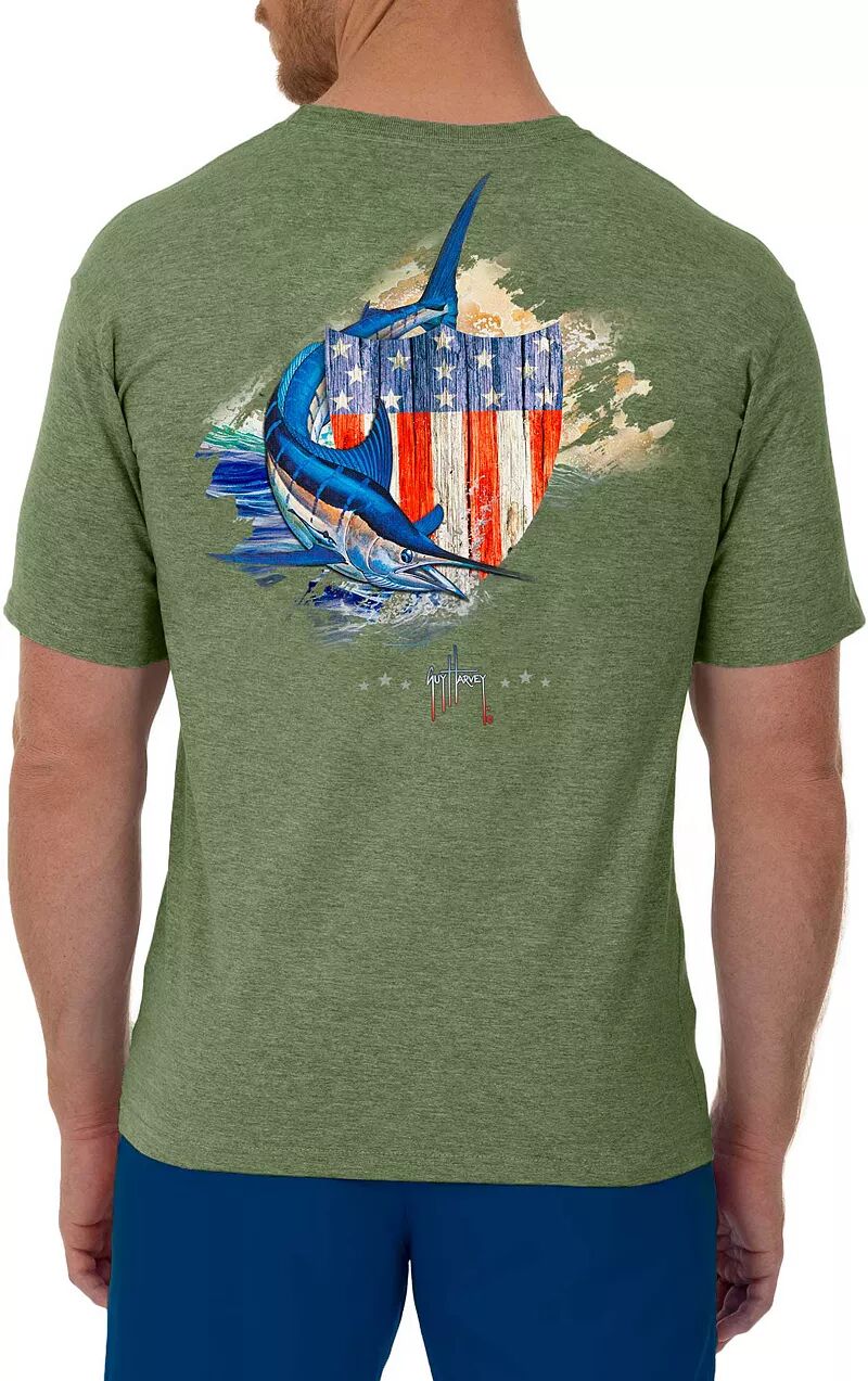 Мужская футболка с рисунком Guy Harvey Patriotic Shield мужская толстовка с капюшоном scribble marlin cationic performance guy harvey синий