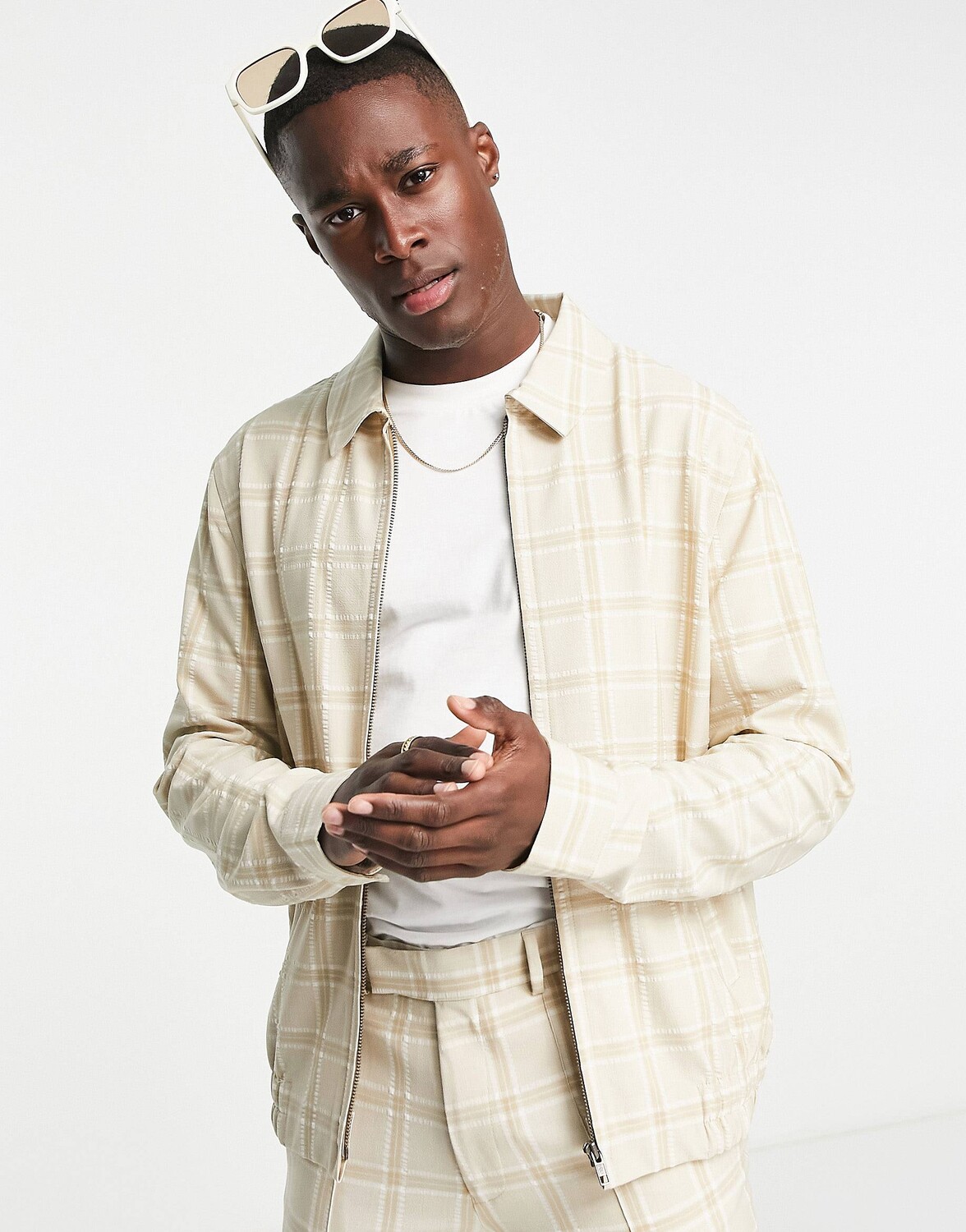 

Светло-коричневая куртка харрингтон в креповую клетку ASOS DESIGN co-ord, Коричневый