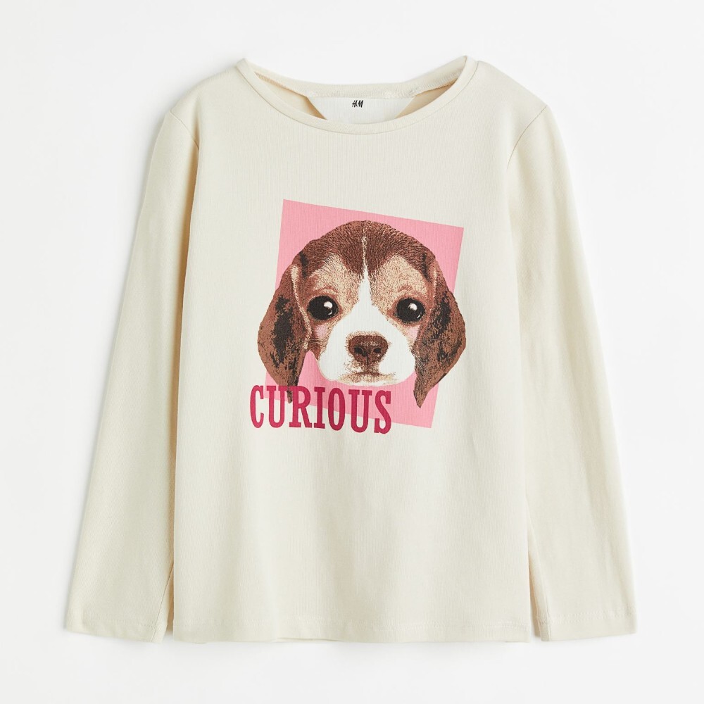 

Лонгслив H&M Kids Printed Jersey Dog, светло-бежевый