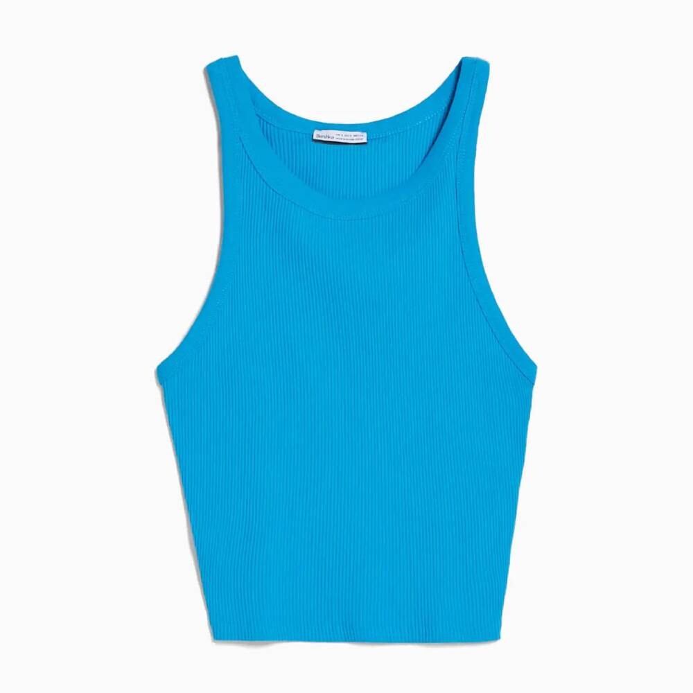 

Топ Bershka Sleeveless Ribbed, синий