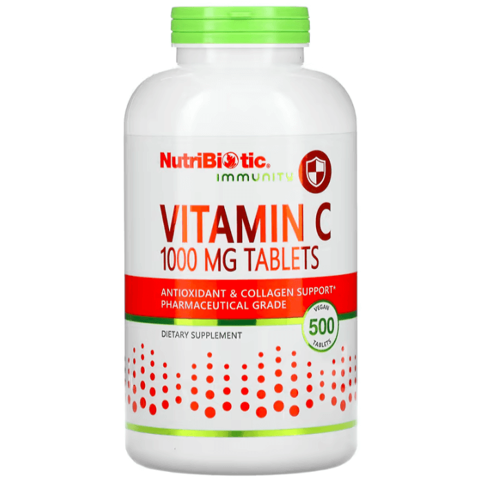 Витамин C NutriBiotic 1000 мг, 500 таблеток nutribiotic immunity витамин c 1000 мг 100 веганских таблеток