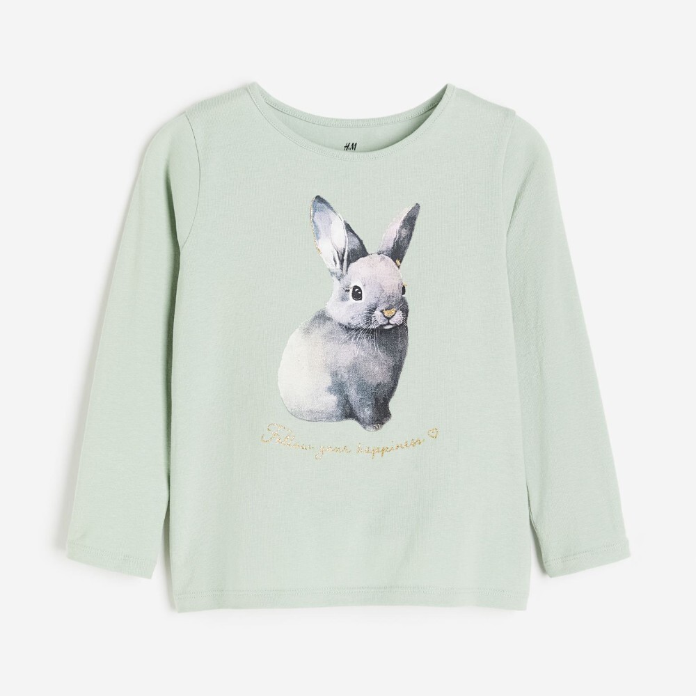

Лонгслив H&M Kids Printed Jersey Rabbit, светло-зеленый