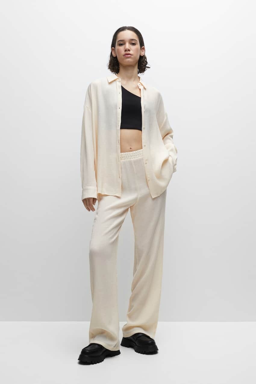 

Широкие брюки Pull&Bear, бежевый