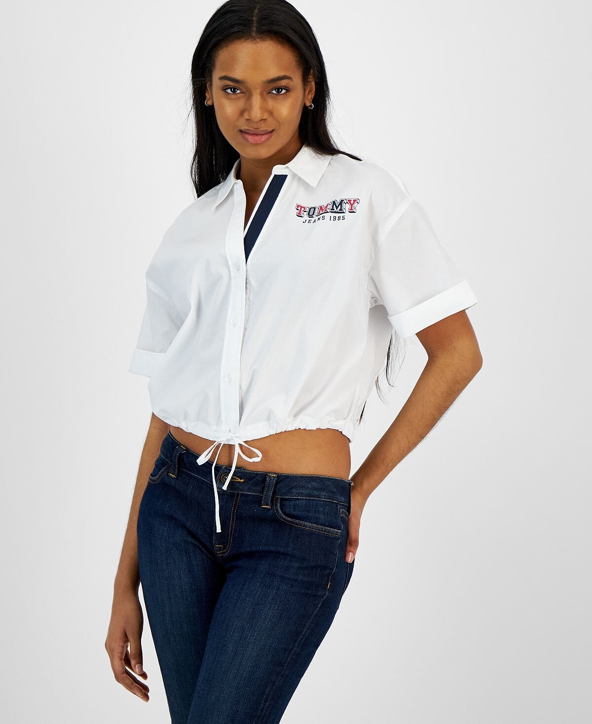 

Женская хлопковая укороченная рубашка на шнурке Tommy Jeans, белый