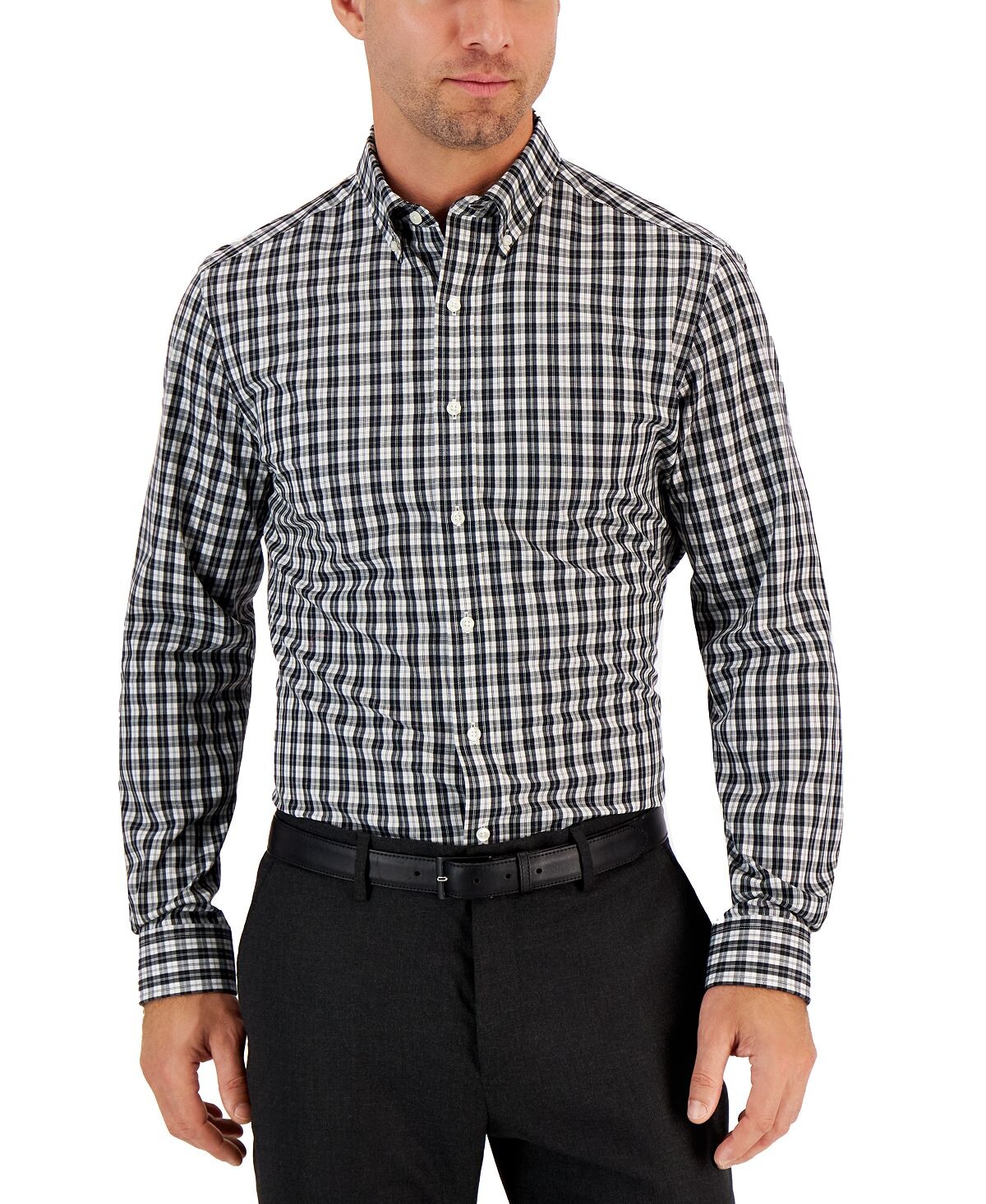

Мужская классическая рубашка moral slim fit в клетку на пуговицах, созданная для macy's Club Room, черно-белый