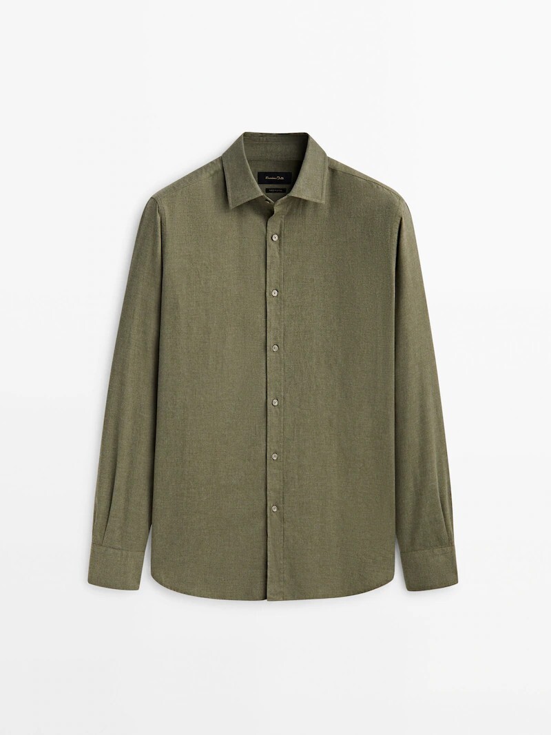 

Рубашка узкого кроя из хлопкового твила Massimo Dutti, зеленый