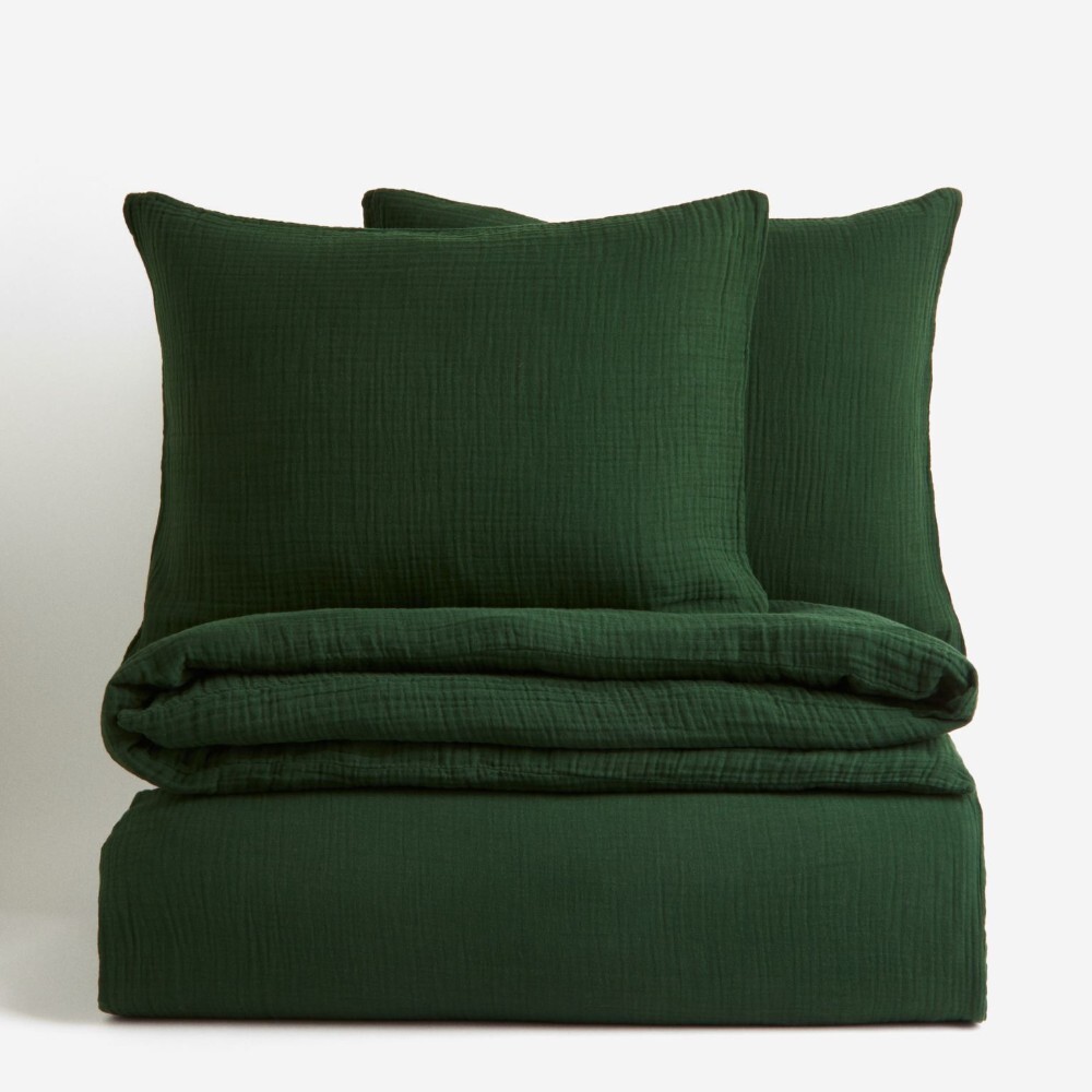 

Комплект двуспального постельного белья H&M Home Muslin King, темно-зеленый
