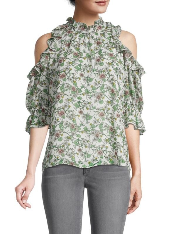 

Цветочный топ с открытыми плечами Max Studio Cream green