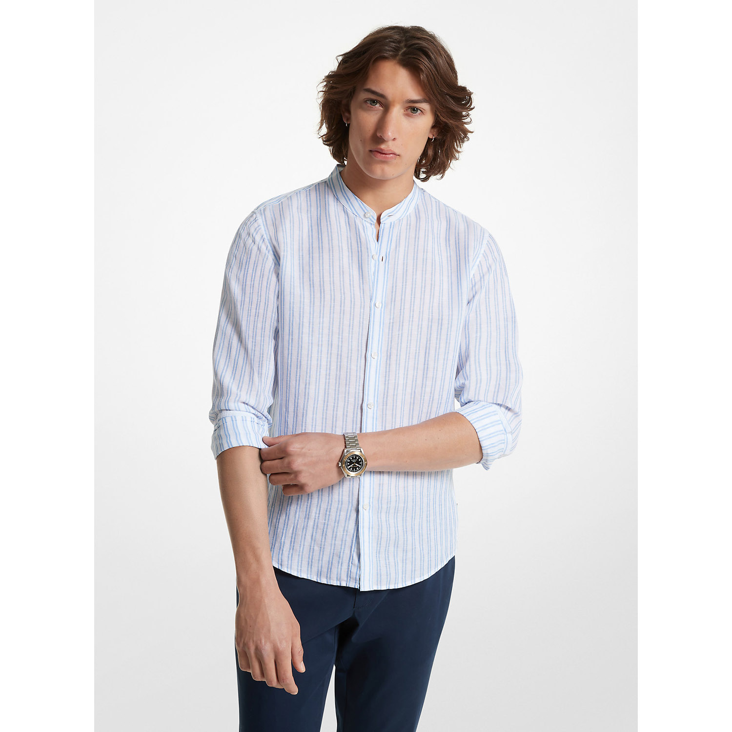 Рубашка Michael Kors Striped Linen Blend, голубой