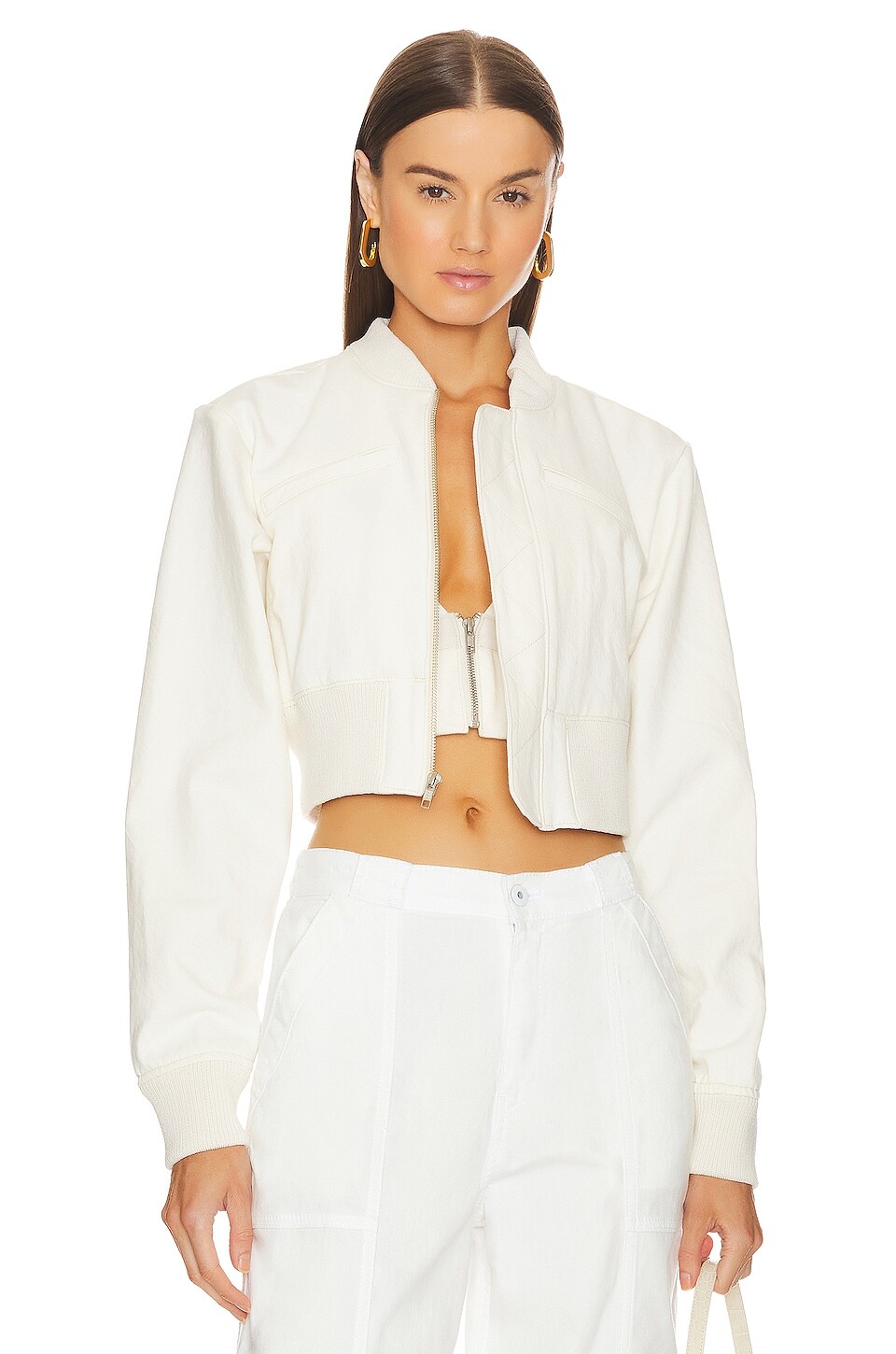 

Куртка JONATHAN SIMKHAI STANDARD Lorenzo Cropped Denim Bra Combo, экрю
