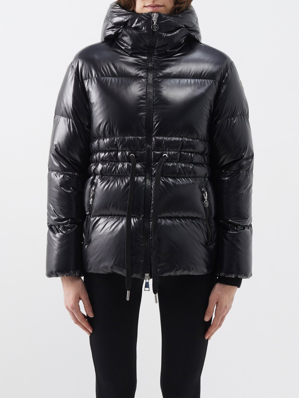 

Стеганая куртка с капюшоном и завязками на талии Moncler, черный