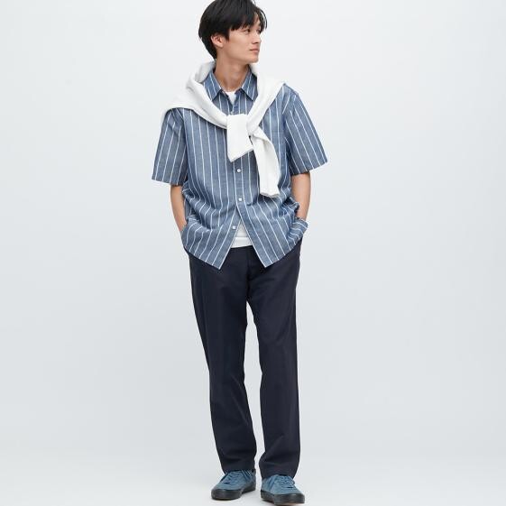 Брюки мужские Uniqlo Linen Blend Relaxed Fit Trousers, тёмно-синий брюки uniqlo cotton denim relaxed fit синий