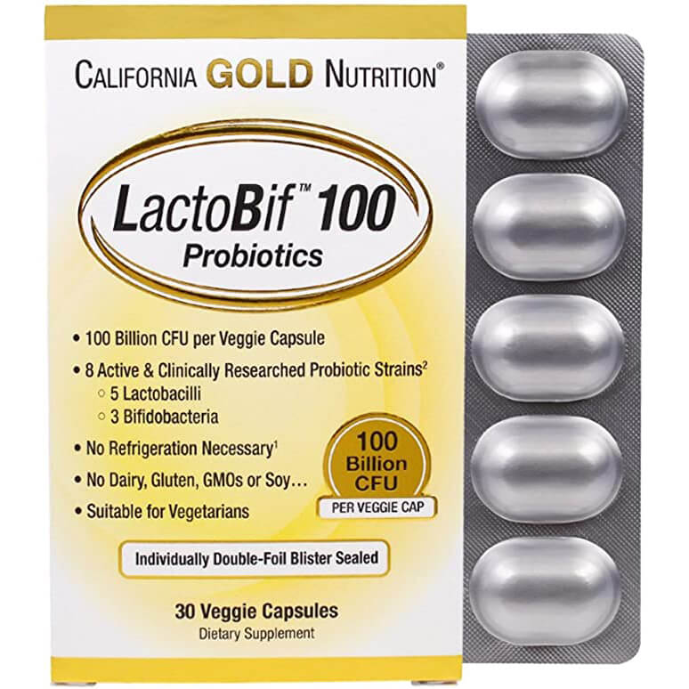 Пробиотики Lactobif California Gold Nutrition, 100 млрд КОЕ, 30 капсул пробиотики lactobif 100 миллиардов кое 30 капсул california gold nutrition