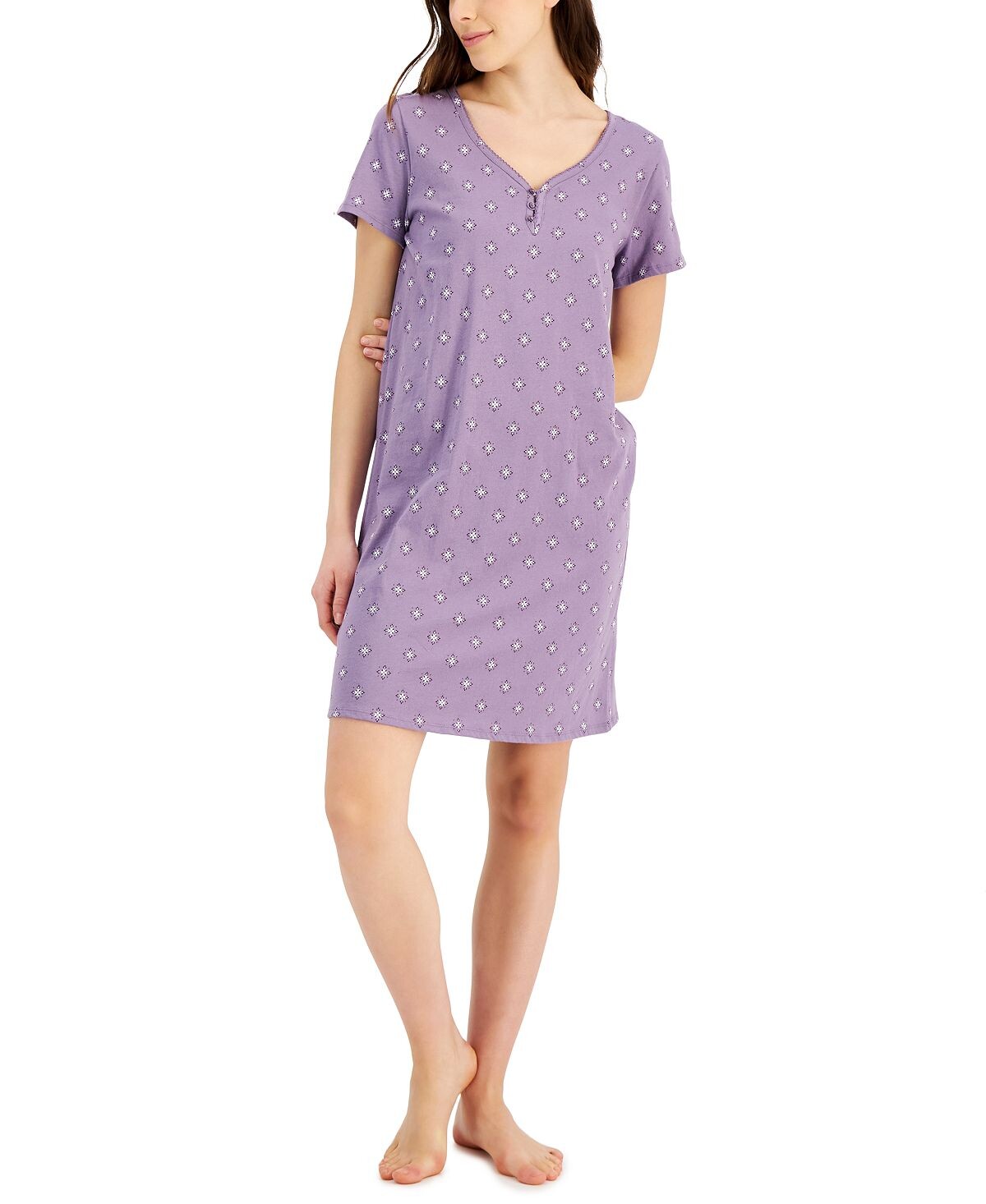 

Женская ночная сорочка из хлопка с короткими рукавами essentials chemise, созданная для macy's Charter Club, мульти