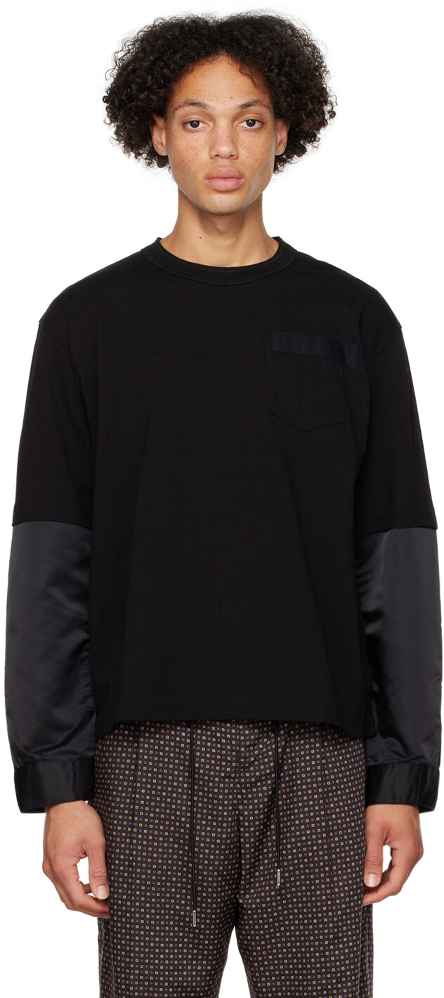 

Черная футболка с длинным рукавом из микса sacai