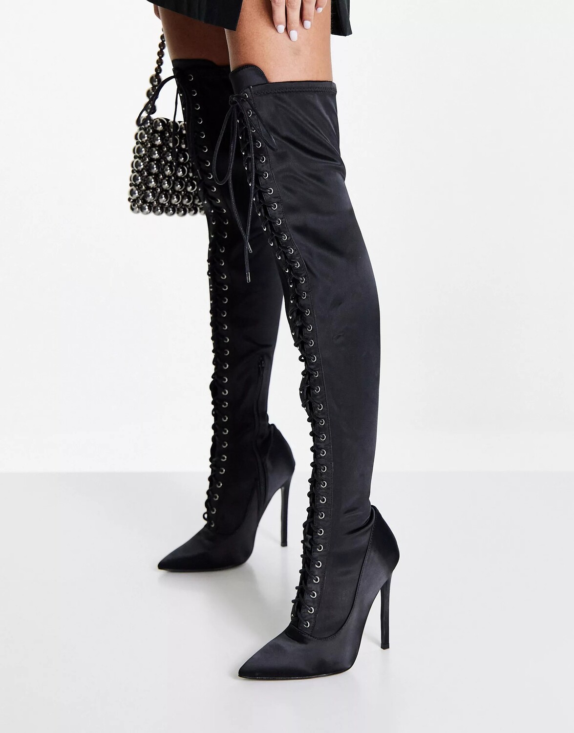 

Ботфорты Asos Design Kiss Pointed Lace Up Over The Knee, черный