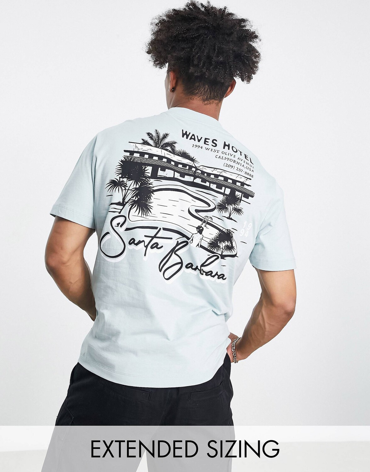 

Свободная синяя футболка ASOS DESIGN с принтом \"отпуск\" спереди и сзади ASOS DESIGN