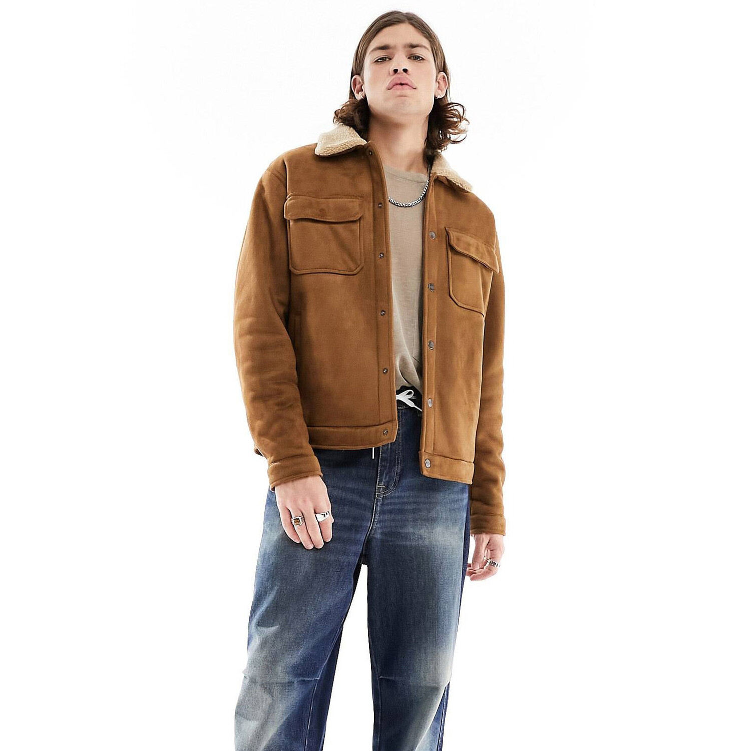 

Куртка Pull&Bear Suede Trucker Sherling, коричневый