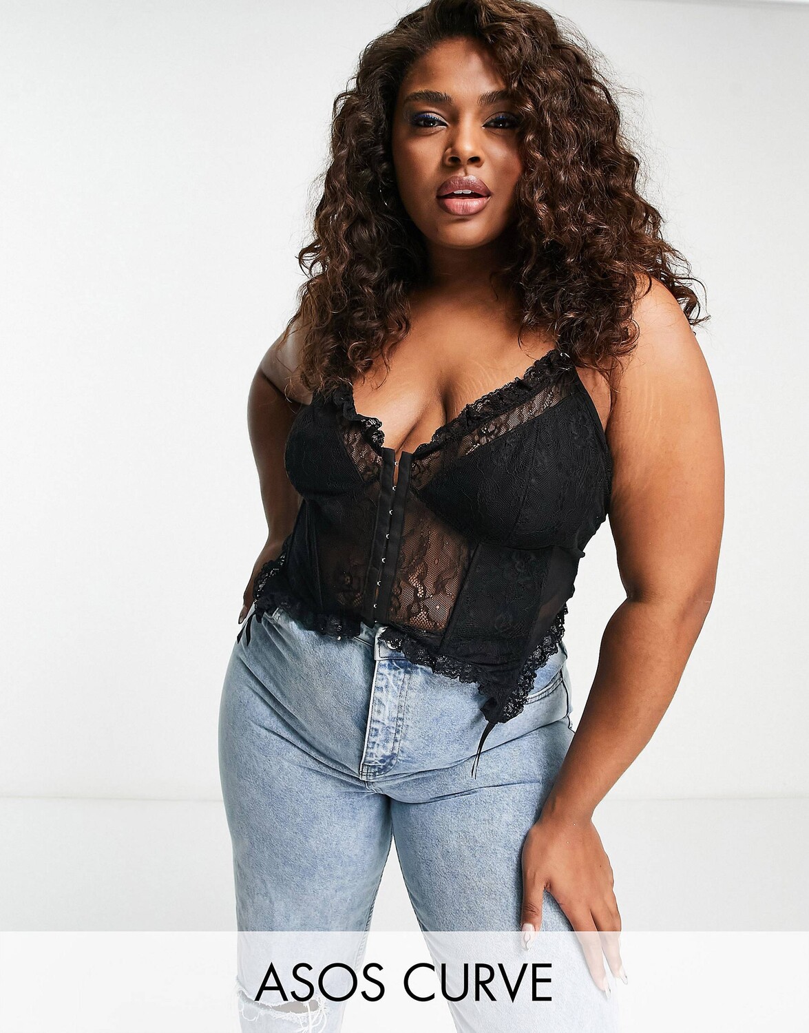 

Черный кружевной корсет с подтяжками ASOS DESIGN Curve