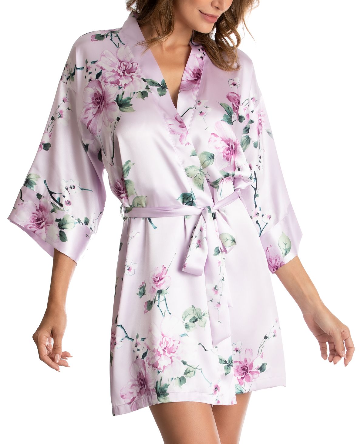 Атласный халат с запахом и цветочным принтом Linea Donatella, розовый