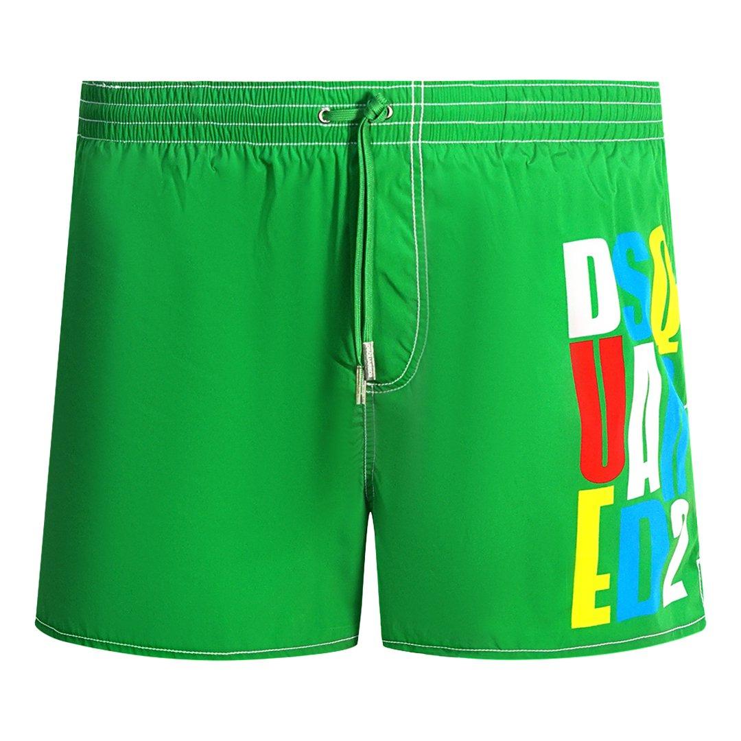 Зеленые шорты для плавания с разноцветным логотипом Dsquared2, зеленый dsquared2 шорты и бермуды
