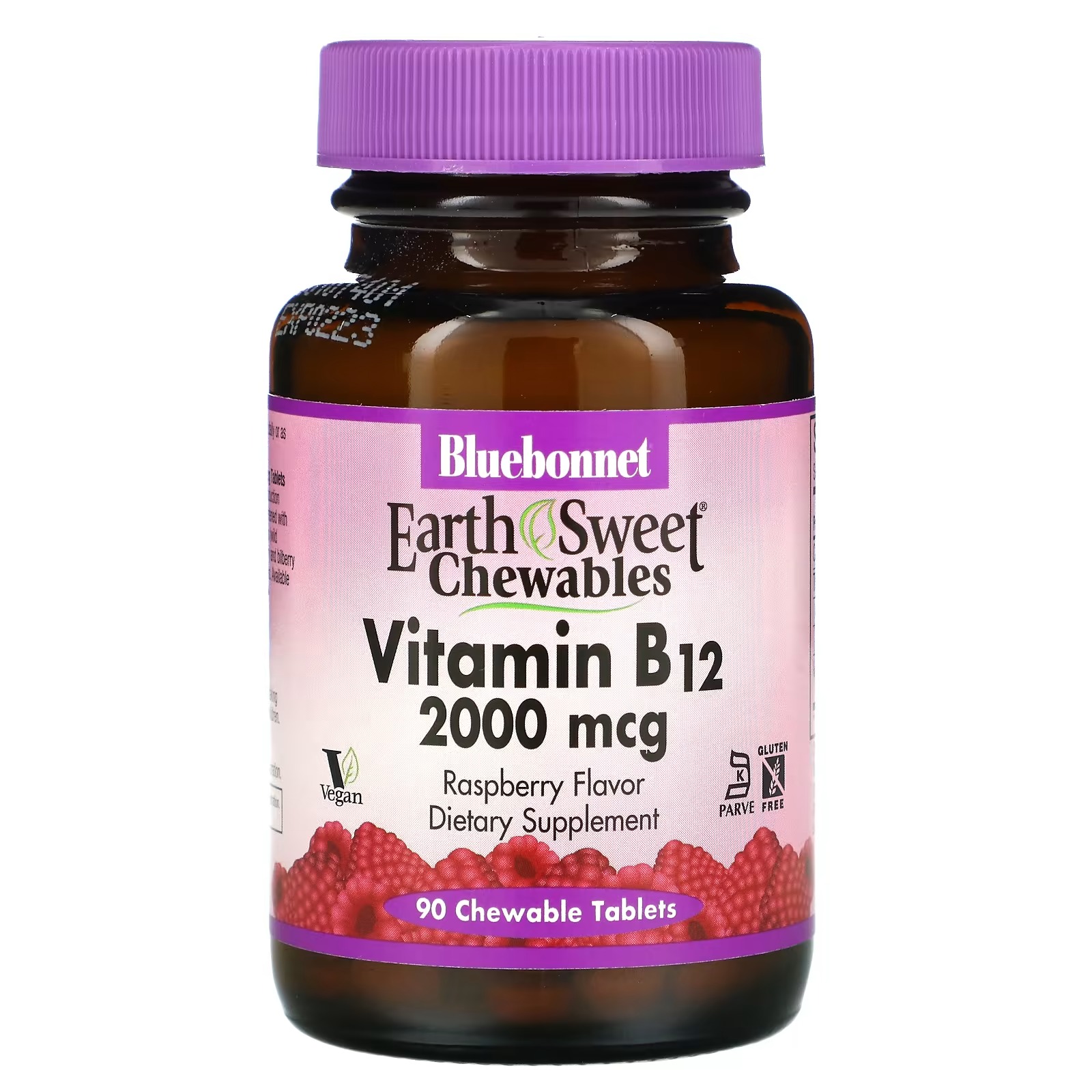 Витамины B-12 2000 мкг Bluebonnet Nutrition малина, 90 таблеток витамины b 6 b 12 и фолиевая кислота bluebonnet nutrition малина 60 таблеток