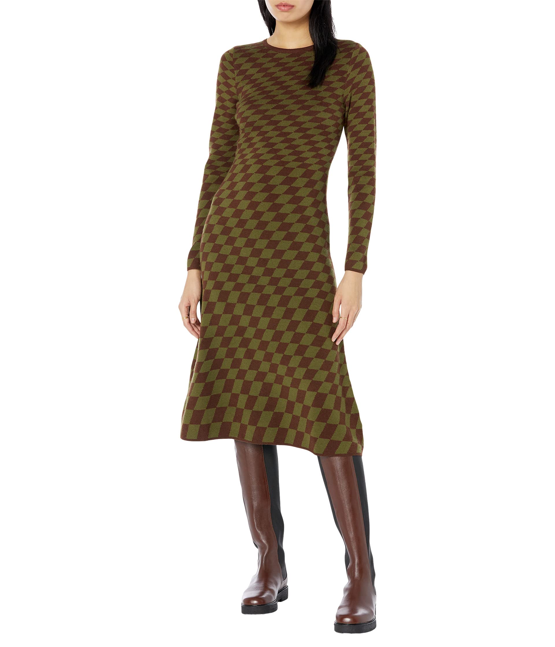 Платье MOON RIVER, Grid Print Midi Sweaterdress brown margaret wise goodnight moon