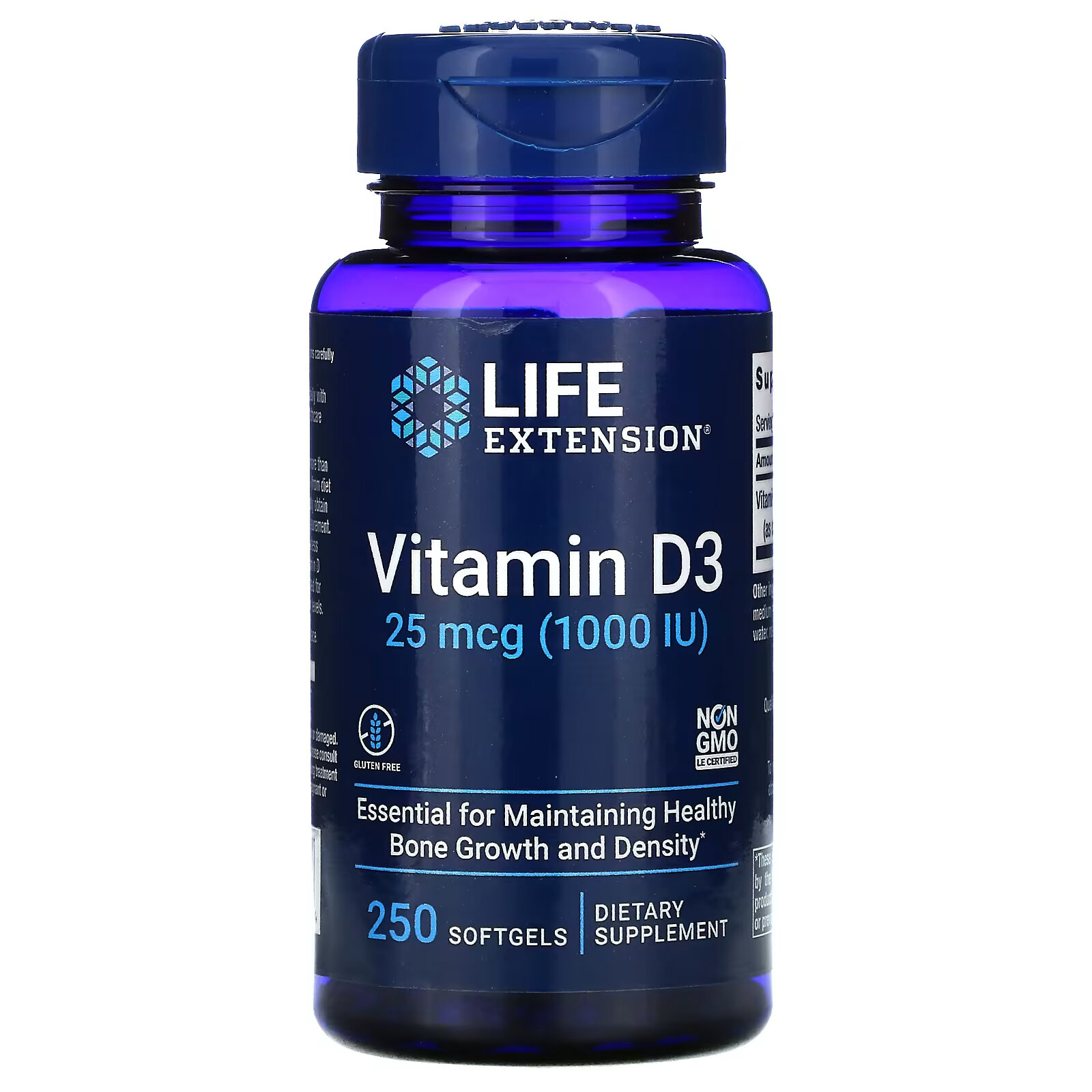 Life Extension, витамин D3, 25 мкг (1000 МЕ), 250 капсул swanson витамин d3 25 мкг 1000 ме 60 капсул