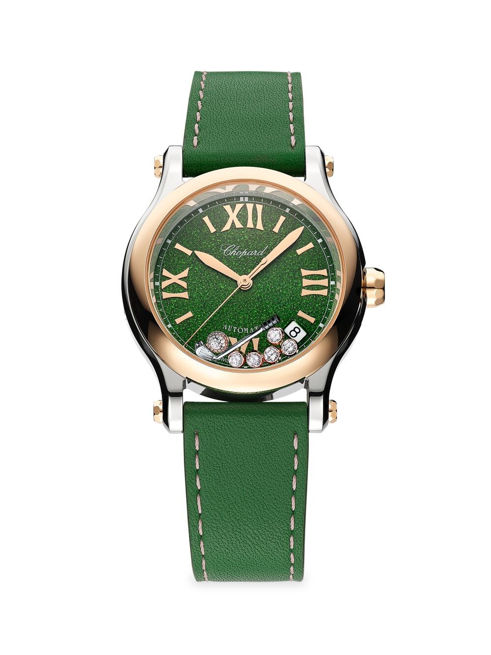

Часы Happy Golf из нержавеющей стали, розового золота 18 карат и кожаного ремешка Chopard, зеленый