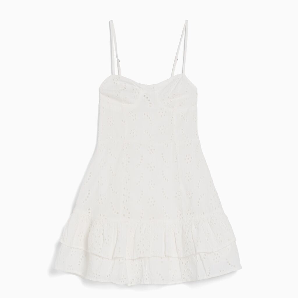 

Платье-мини Bershka Ruffled With Swiss Embroidery, белый