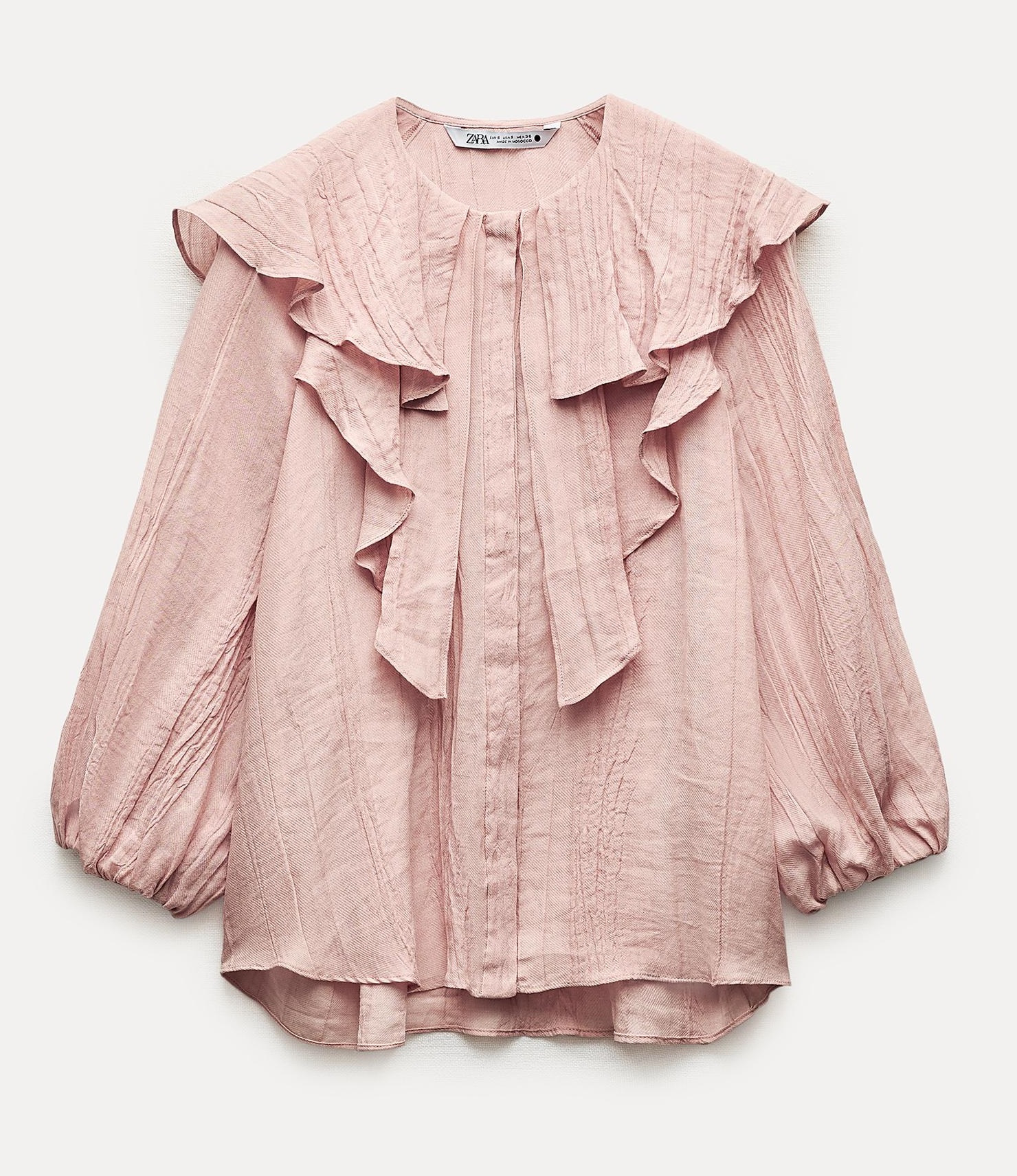 Рубашка Zara Zw Collection With Ruffled Collar, светло-розовый рубашка zara zw collection 100% ruffled ramie белый